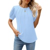 image:imageWEACZZY Womens Short Sleeve Crew Neck TShirt Pleated Front Casual Blouse  Puff Sleeve Soft Comfortable Breathable Regular Fitted Asymmetrical HighLow Hem Business Casual Spring Summer FallLight Blue
