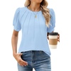 image:imageWEACZZY Womens Short Sleeve Crew Neck TShirt Pleated Front Casual Blouse  Puff Sleeve Soft Comfortable Breathable Regular Fitted Asymmetrical HighLow Hem Business Casual Spring Summer FallLight Blue