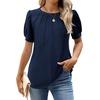 image:imageWEACZZY Womens Short Sleeve Crew Neck TShirt Pleated Front Casual Blouse  Puff Sleeve Soft Comfortable Breathable Regular Fitted Asymmetrical HighLow Hem Business Casual Spring Summer FallNavy Blue
