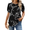 image:imageWEACZZY Womens Short Sleeve Crew Neck TShirt Pleated Front Casual Blouse  Puff Sleeve Soft Comfortable Breathable Regular Fitted Asymmetrical HighLow Hem Business Casual Spring Summer FallFloral White Black