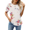image:imageWEACZZY Womens Short Sleeve Crew Neck TShirt Pleated Front Casual Blouse  Puff Sleeve Soft Comfortable Breathable Regular Fitted Asymmetrical HighLow Hem Business Casual Spring Summer FallFloral White