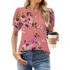 image:imageWEACZZY Womens Short Sleeve Crew Neck TShirt Pleated Front Casual Blouse  Puff Sleeve Soft Comfortable Breathable Regular Fitted Asymmetrical HighLow Hem Business Casual Spring Summer FallFloral Sugar Pink