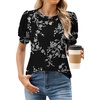 image:imageWEACZZY Womens Short Sleeve Crew Neck TShirt Pleated Front Casual Blouse  Puff Sleeve Soft Comfortable Breathable Regular Fitted Asymmetrical HighLow Hem Business Casual Spring Summer FallFloral White Black