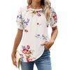 image:imageWEACZZY Womens Short Sleeve Crew Neck TShirt Pleated Front Casual Blouse  Puff Sleeve Soft Comfortable Breathable Regular Fitted Asymmetrical HighLow Hem Business Casual Spring Summer FallFloral White