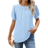 image:imageWEACZZY Womens Short Sleeve Crew Neck TShirt Pleated Front Casual Blouse  Puff Sleeve Soft Comfortable Breathable Regular Fitted Asymmetrical HighLow Hem Business Casual Spring Summer FallLight Blue