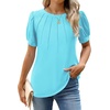 image:imageWEACZZY Womens Short Sleeve Crew Neck TShirt Pleated Front Casual Blouse  Puff Sleeve Soft Comfortable Breathable Regular Fitted Asymmetrical HighLow Hem Business Casual Spring Summer FallAqua Blue