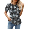 image:imageWEACZZY Womens Short Sleeve Crew Neck TShirt Pleated Front Casual Blouse  Puff Sleeve Soft Comfortable Breathable Regular Fitted Asymmetrical HighLow Hem Business Casual Spring Summer FallFloral White Lily