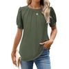 image:imageWEACZZY Womens Short Sleeve Crew Neck TShirt Pleated Front Casual Blouse  Puff Sleeve Soft Comfortable Breathable Regular Fitted Asymmetrical HighLow Hem Business Casual Spring Summer FallArmy Green