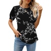 image:imageWEACZZY Womens Short Sleeve Crew Neck TShirt Pleated Front Casual Blouse  Puff Sleeve Soft Comfortable Breathable Regular Fitted Asymmetrical HighLow Hem Business Casual Spring Summer FallFloral White Black