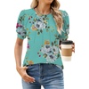 image:imageWEACZZY Womens Short Sleeve Crew Neck TShirt Pleated Front Casual Blouse  Puff Sleeve Soft Comfortable Breathable Regular Fitted Asymmetrical HighLow Hem Business Casual Spring Summer FallFloral Mint Green