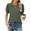 image:imageWEACZZY Womens Short Sleeve Crew Neck TShirt Pleated Front Casual Blouse  Puff Sleeve Soft Comfortable Breathable Regular Fitted Asymmetrical HighLow Hem Business Casual Spring Summer FallArmy Green