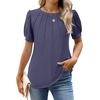 image:imageWEACZZY Womens Short Sleeve Crew Neck TShirt Pleated Front Casual Blouse  Puff Sleeve Soft Comfortable Breathable Regular Fitted Asymmetrical HighLow Hem Business Casual Spring Summer FallPurple Grey