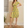 image:imageWEACZZY Womens Summer Short Sleeve Casual Dresses VNeck Floral Party Dress with PocketsYh Blue Leaf Flower