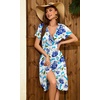 image:imageWEACZZY Womens Summer Short Sleeve Casual Dresses VNeck Floral Party Dress with PocketsYh Blue White
