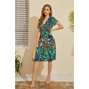 image:imageWEACZZY Womens Summer Short Sleeve Casual Dresses VNeck Floral Party Dress with PocketsYh Green Garden