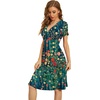 image:imageWEACZZY Womens Summer Short Sleeve Casual Dresses VNeck Floral Party Dress with PocketsYh Green Garden