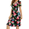 image:imageWEACZZY Womens Summer Short Sleeve Casual Dresses VNeck Floral Party Dress with PocketsYh Hibiscus Floral