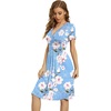 image:imageWEACZZY Womens Summer Short Sleeve Casual Dresses VNeck Floral Party Dress with PocketsYh Light Blue