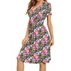 image:imageWEACZZY Womens Summer Short Sleeve Casual Dresses VNeck Floral Party Dress with PocketsYh Purple Flower Green