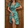 image:imageWEACZZY Womens Summer Short Sleeve Casual Dresses VNeck Floral Party Dress with PocketsYh Silhouette Green