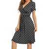 image:imageWEACZZY Womens Summer Short Sleeve Casual Dresses VNeck Floral Party Dress with PocketsYh White Dot Black