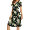 image:imageWEACZZY Womens Summer Short Sleeve Casual Dresses VNeck Floral Party Dress with PocketsYh Yellow Green Leaf