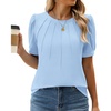 image:imageWEACZZY Womens Short Sleeve Crew Neck TShirt Pleated Front Casual Blouse  Puff Sleeve Soft Comfortable Breathable Regular Fitted Asymmetrical HighLow Hem Business Casual Spring Summer FallLight Blue