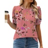 image:imageWEACZZY Womens Short Sleeve Crew Neck TShirt Pleated Front Casual Blouse  Puff Sleeve Soft Comfortable Breathable Regular Fitted Asymmetrical HighLow Hem Business Casual Spring Summer FallFloral Sugar Pink