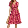 image:imageWEACZZY Womens Summer Short Sleeve Casual Dresses VNeck Floral Party Dress with PocketsYh Maple Leaf