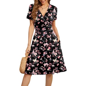 image:imageWEACZZY Womens Summer Short Sleeve Casual Dresses VNeck Floral Party Dress with PocketsYh Butterfly Black